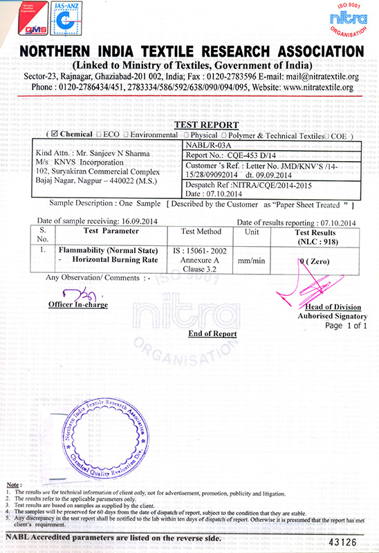 Flame Retardant Test Report